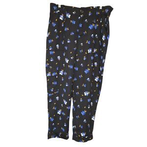 Popsugar‎ Women Large Paper Bag Pants Black High Waist Ankle Floral Cargo Pocket